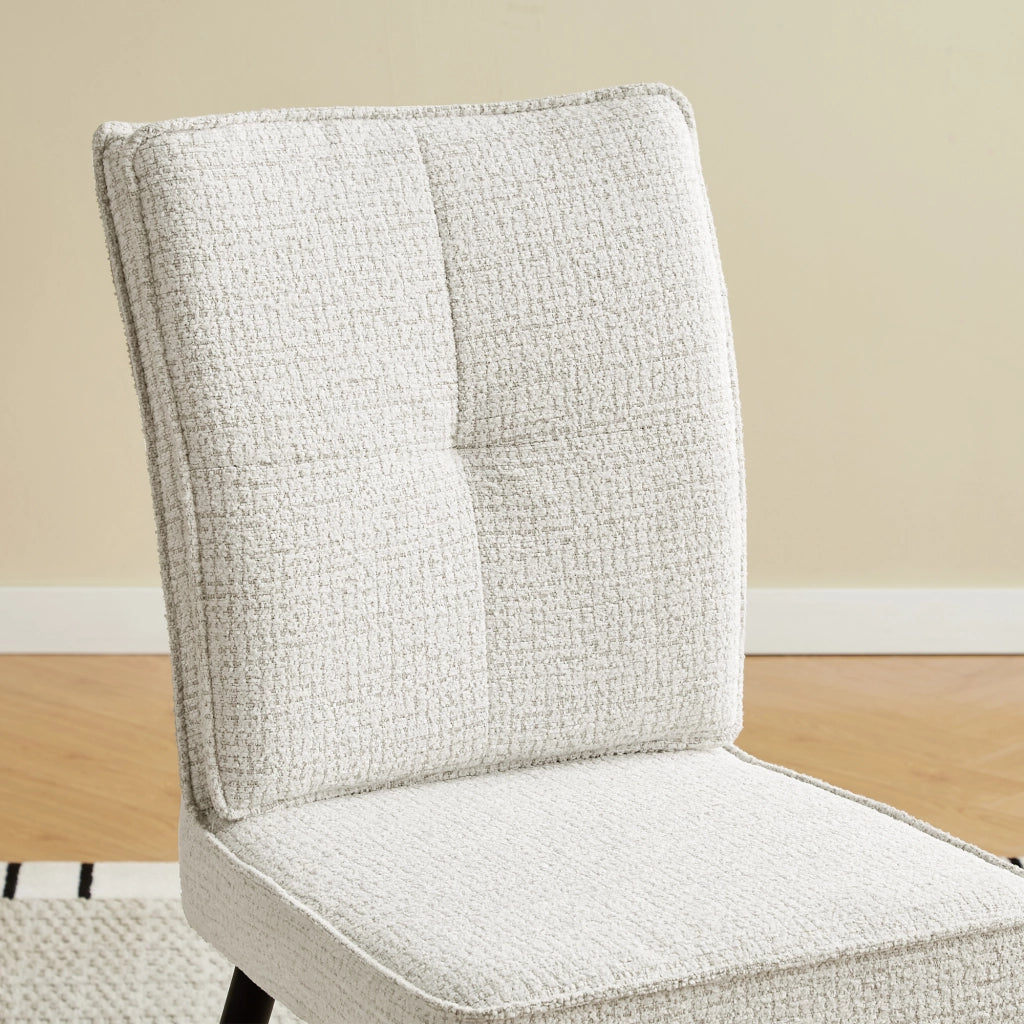 Set di 2 sedie da pranzo - con schienale imbottito - in chenille e metallo - bianco crema