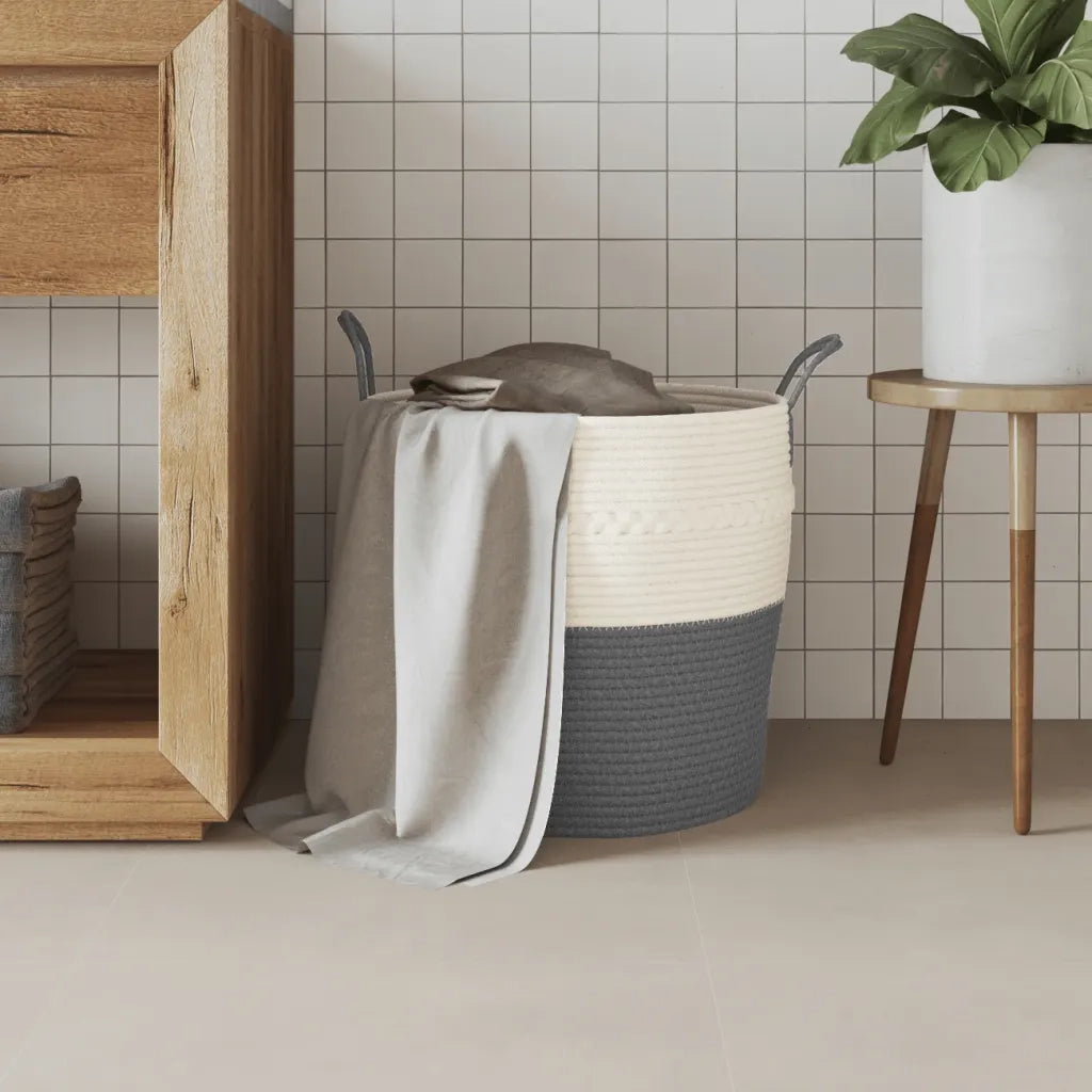 Cestino Portaoggetti Grigio e Bianco ?43x38 cm in Cotone CFW2600072
