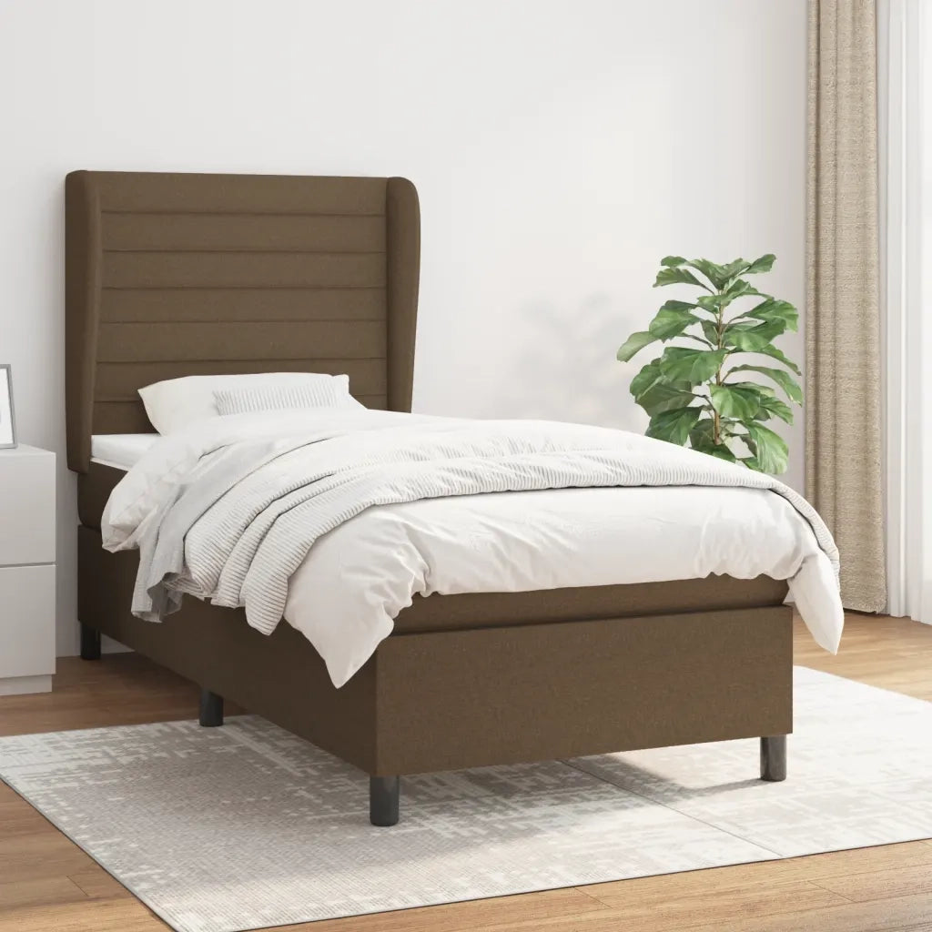 Letto singolo | Letto per adulti | Giroletto a Molle con Materasso Marrone Scuro 80x200 cm Tessuto
