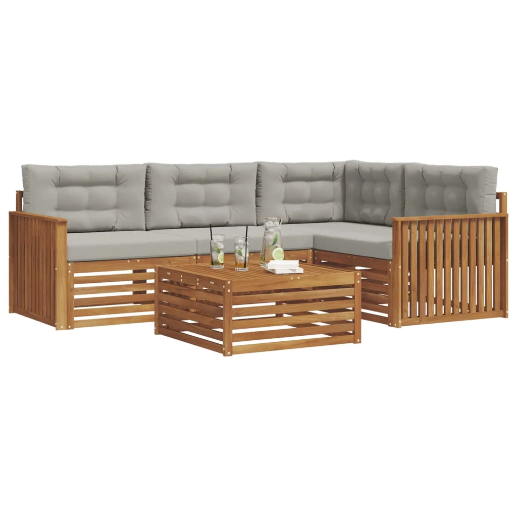 Set di divani da esterno 5 pcs Grigio Naturale e Chiaro