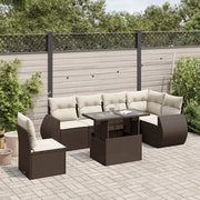Set Divani da Giardino 7 pz con Cuscini Marrone in Polyrattan