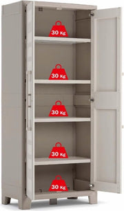 Cassa in plastica alta beige 80 x 44 x 182 cm inclusa tavola adatta per interni ed esterni resistente alla luce UV e all'acqua (IPX3) - Mobiliato di archiviazione versatile