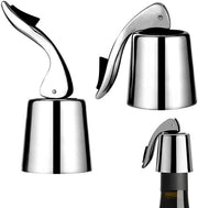 Set di stoppini per vino flessibili da 2 - Stoppatore universale per vino spumante - Acciaio inox/Silicone - Meccanismo di sollevamento - Aderenza ermetica - Per vini spumanti