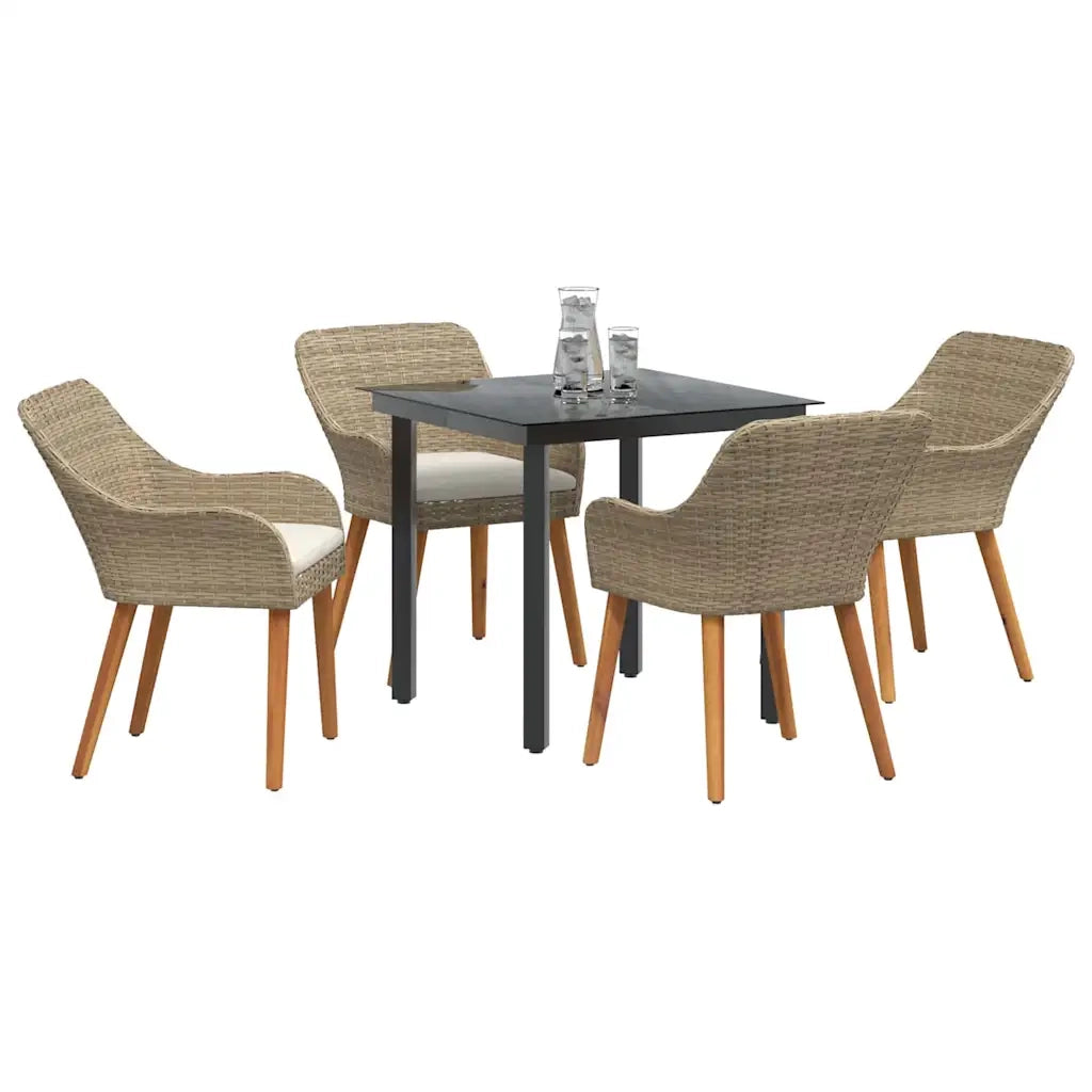 Set da Pranzo per Giardino con cuscino 5 pcs Beige polyrattan 3261699