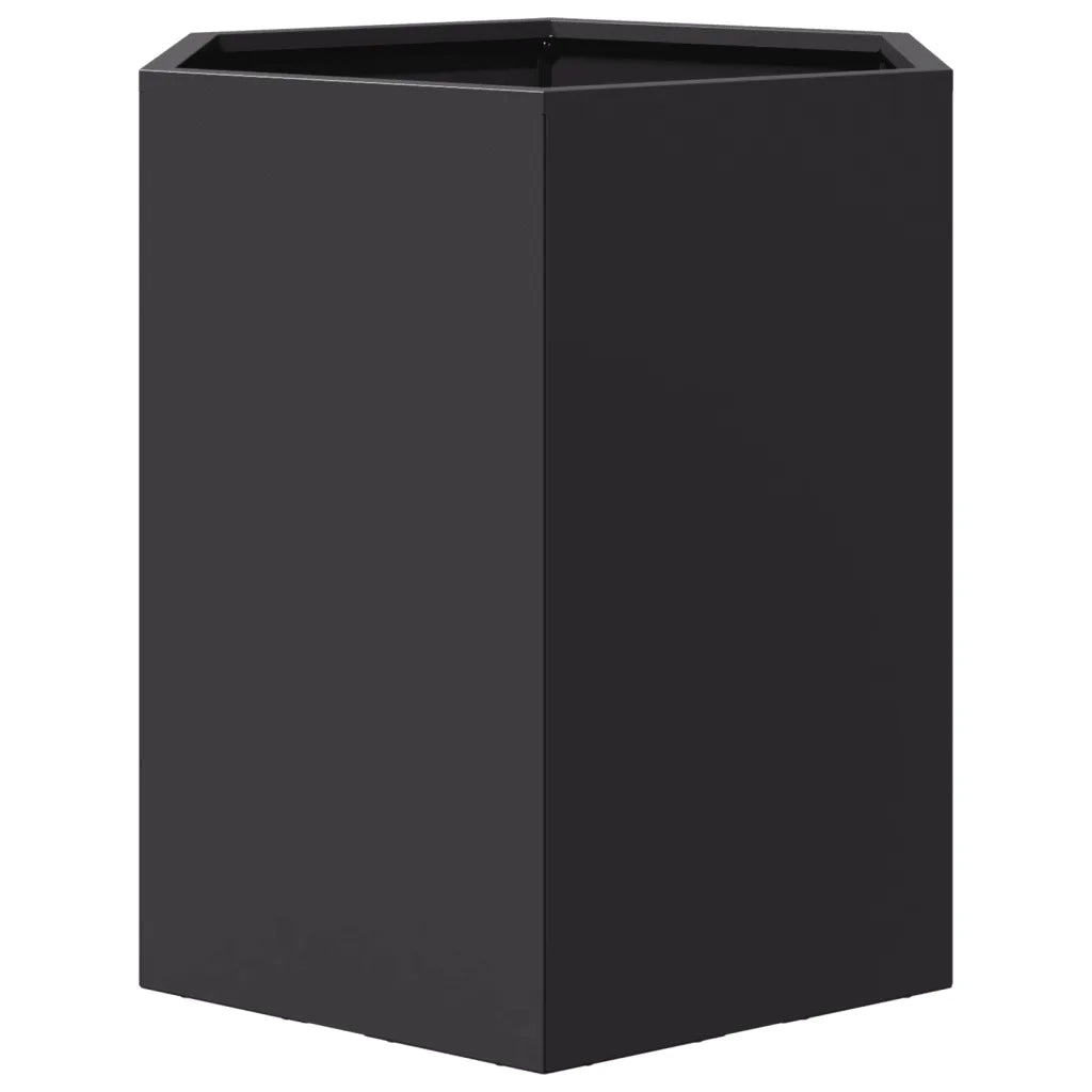 2 pz Fioriere | Cassetta per fiori | Vaso da Giardino Esagono Nero 46x40x45 cm Acciaio