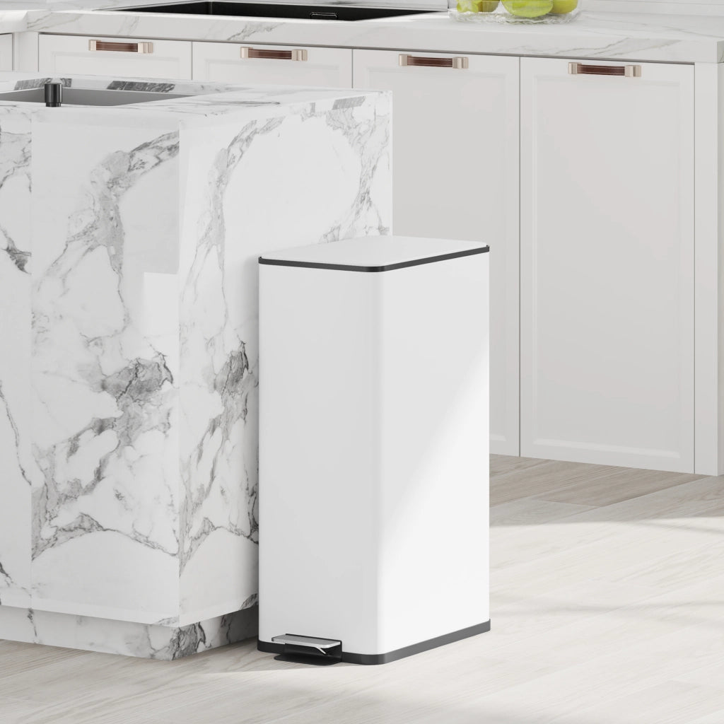 Bidone della spazzatura 20L ¨C zephmum ¨C Bianco, Acciaio inossidabile, Coperchio a chiusura morbida