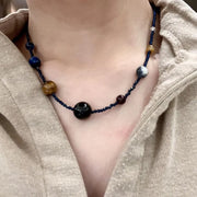 Collana colorata con perline di cristallo e pietre naturali, regalo di Natale o compleanno.
