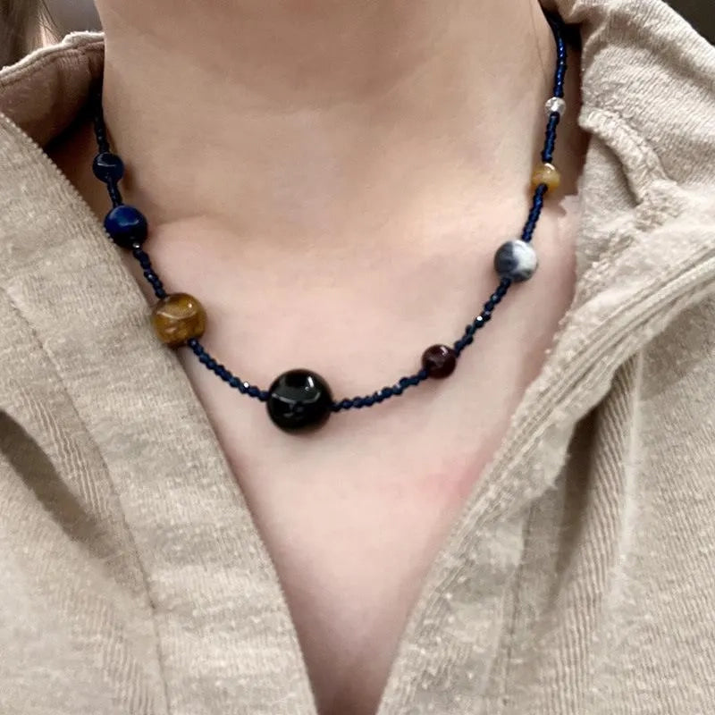 Collana colorata con perline di cristallo e pietre naturali, regalo di Natale o compleanno.