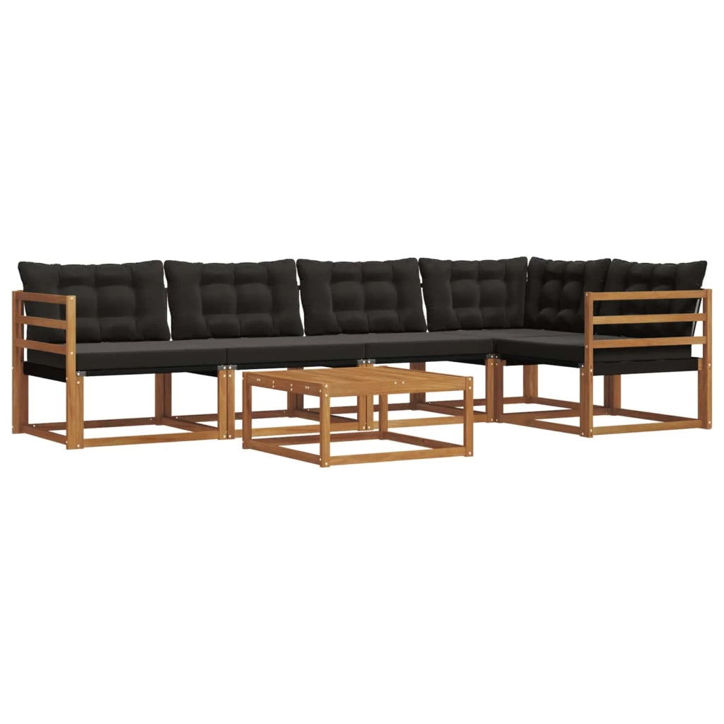 Set di divani da esterno con cuscino 6 pcs Naturale e Nero