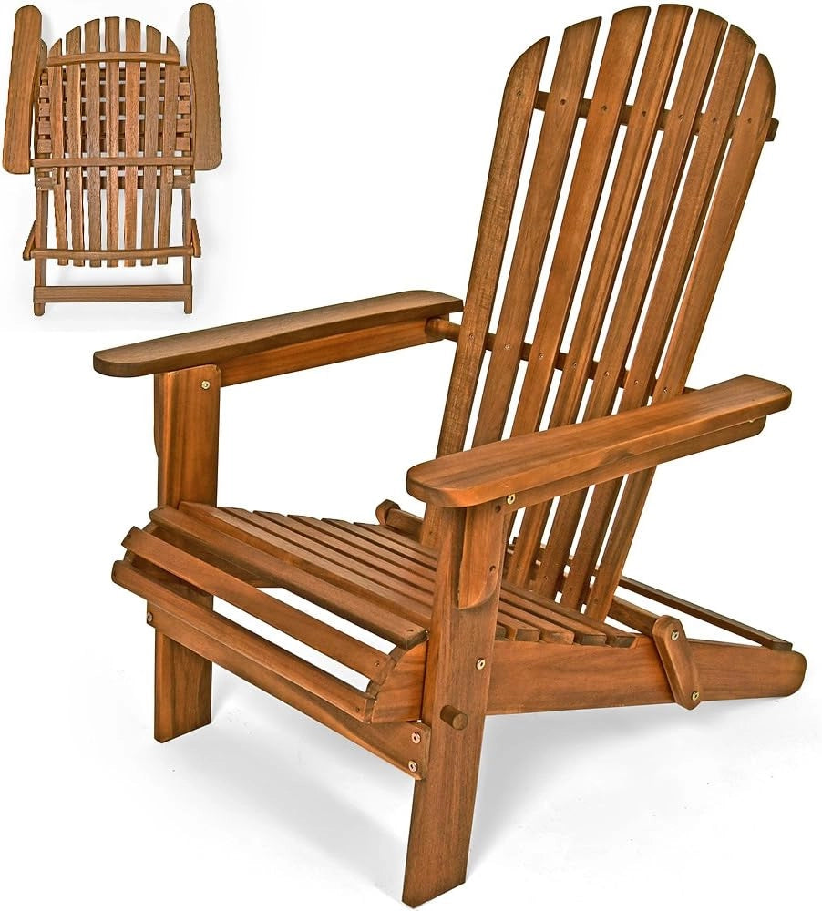 Deuba® Sedia prendisole relax Adirondack in legno d' acacia pieghevole estremità arrotondate per giardino o terrazza