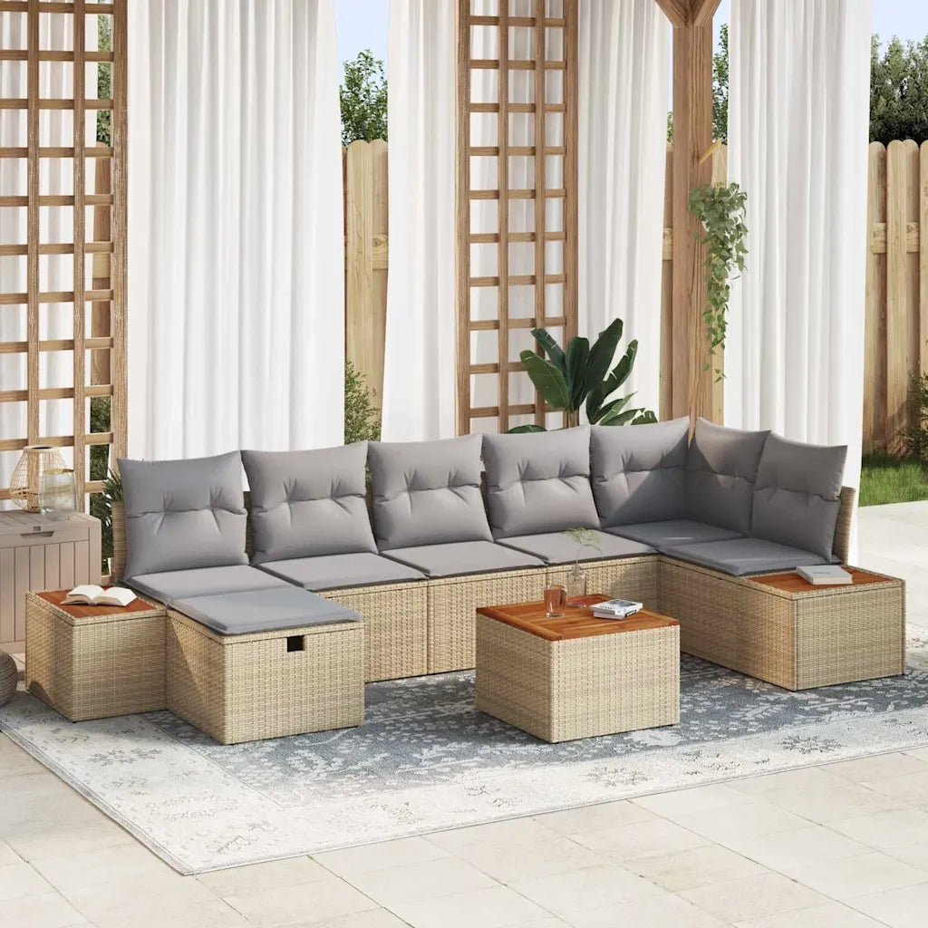 Set Divano da Giardino con cuscino 8 pcs Beige polyrattan 3359647