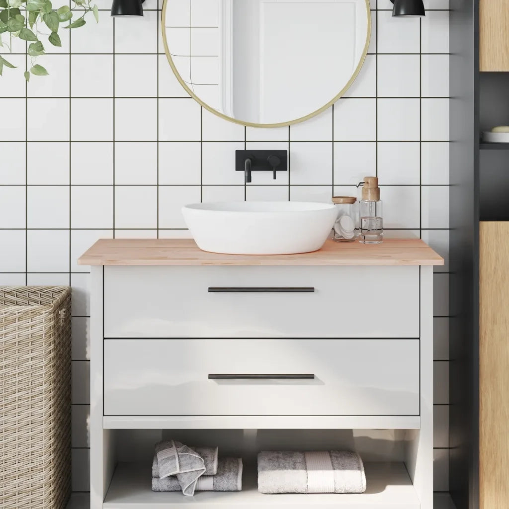 Piano Bagno 100x50x1,5 cm in Legno Massello di Faggio CFW7270609