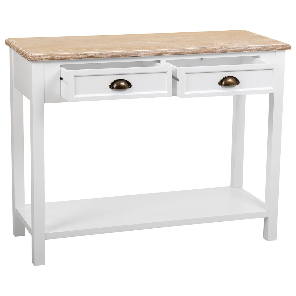 Mobile da ingresso in legno con 2 cassetti e 1 ripiano bianco 100x40x78