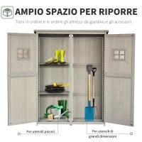 Casetta da Giardino Legno con Porta Doppia, Mensole e Finestre, 127.5x50x164cm