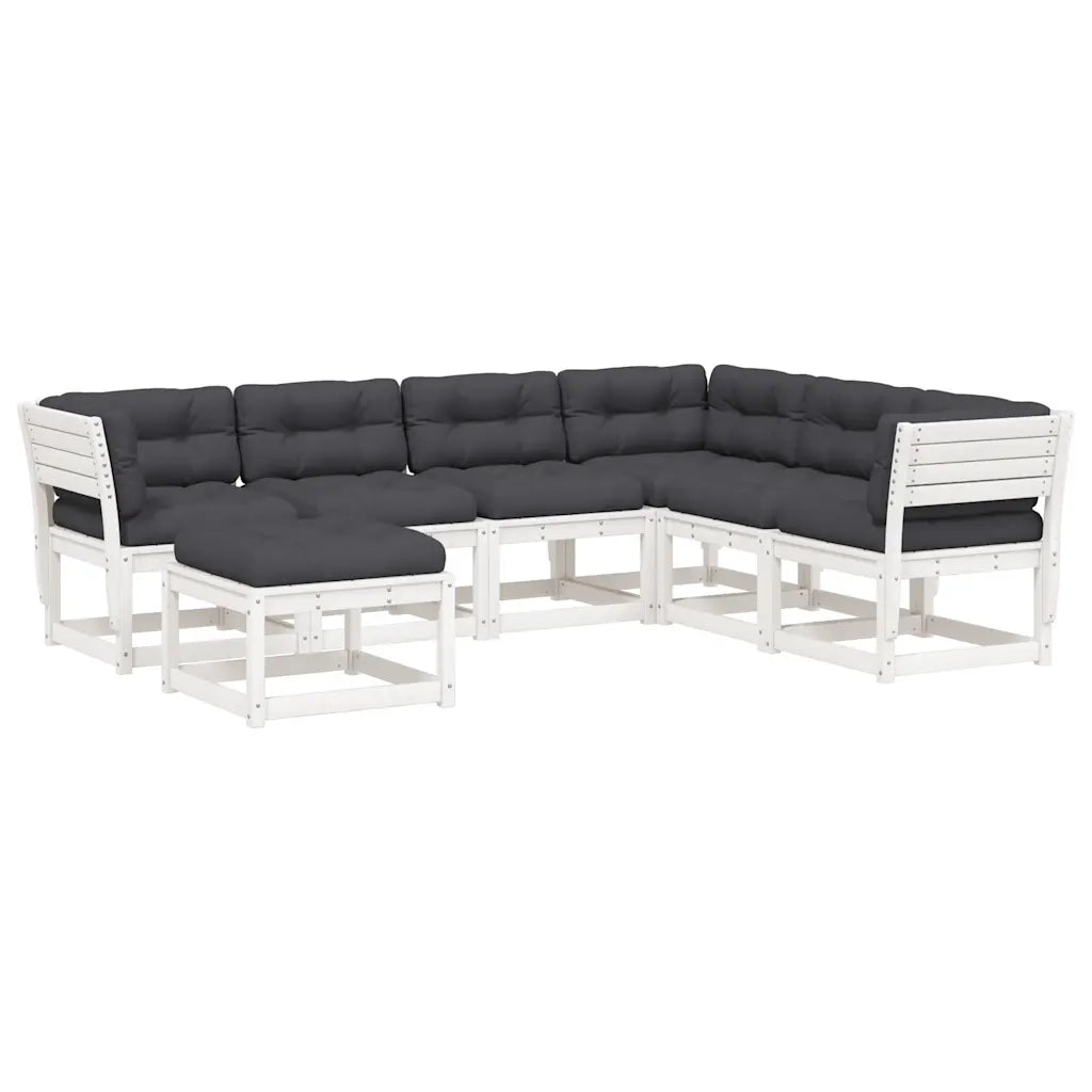 Set Salotto Giardino 7pz con Cuscini Bianco Legno Massello Pinocod mxl 114163