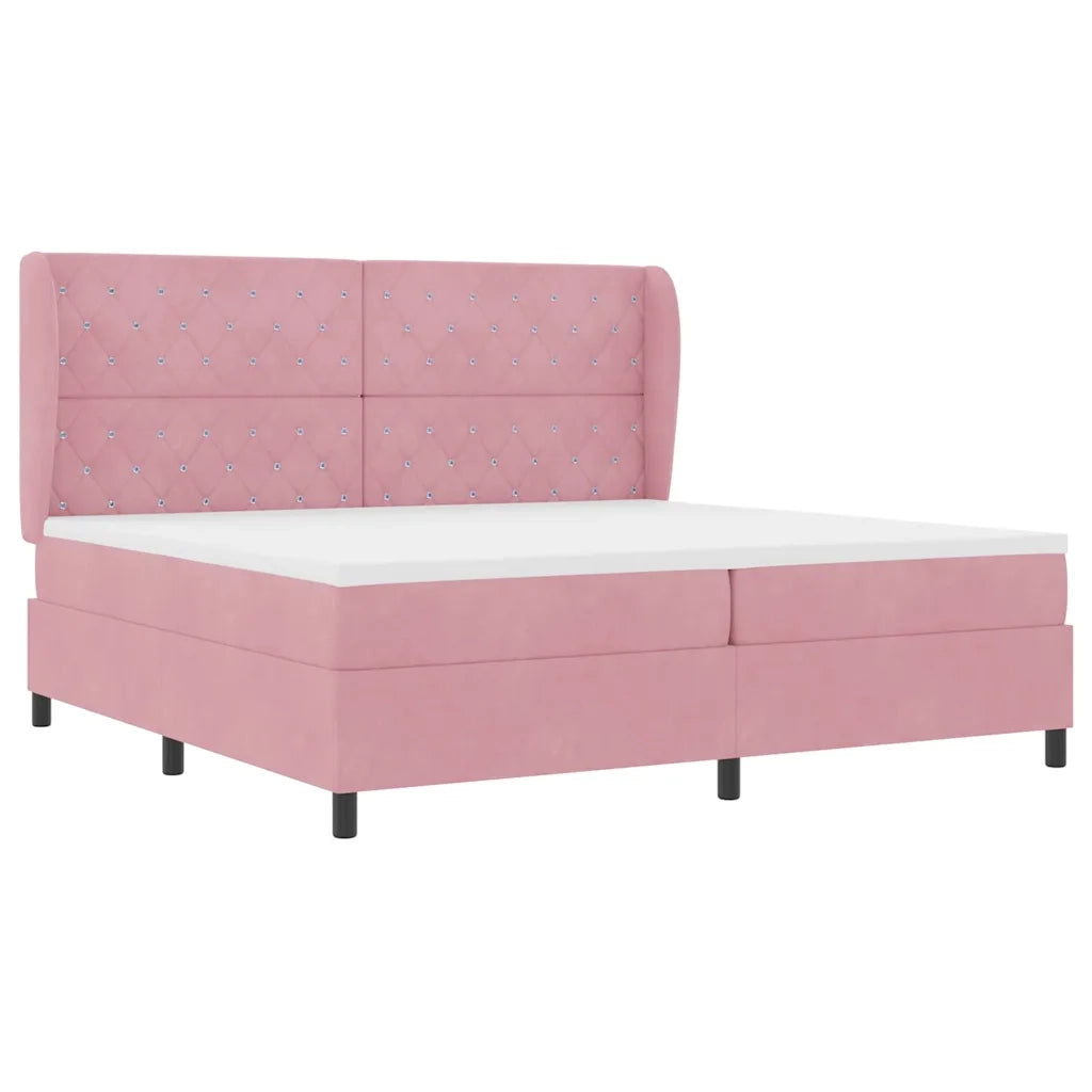 Letto a molle con materasso Rosa 200 x 200 cm Velluto 3340897
