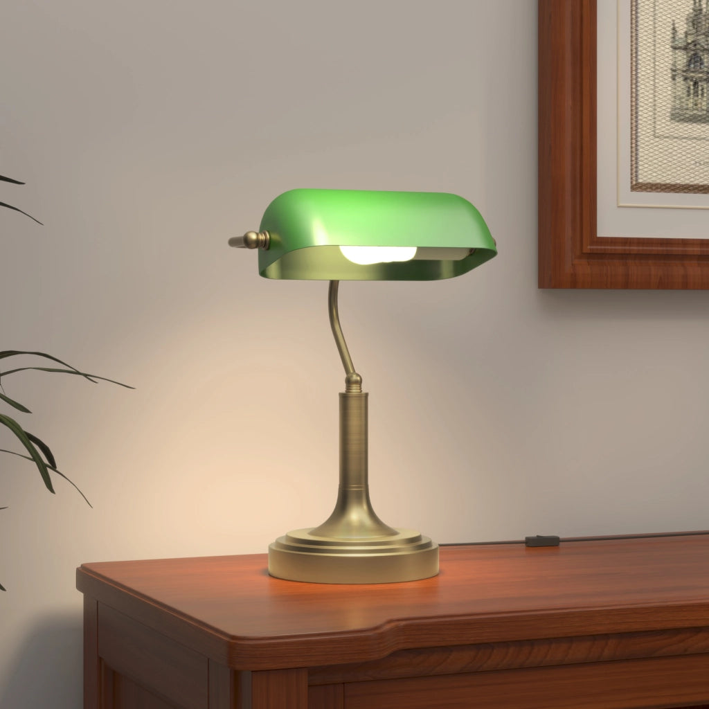Lampada da Tavolo Banquier ¨C Xylo ¨C E27 verde con paralume regolabile