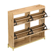 Mobile Scarpiera con 4 Ante e Ripiano Superiore; Salvaspazio; Stile Naturale; in MDF; 108;5×24×100 cm; Legno