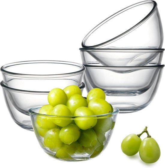 Set di 6 scodelle per servire dessert, 0,5 l, scatola per dessert, scodella di vetro per cucinare, cuocere, preparare, conservare