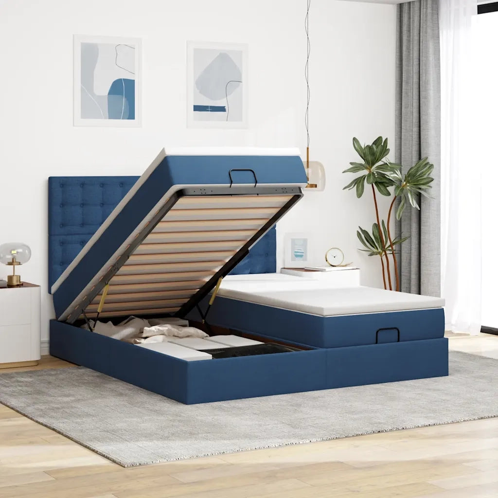 vidaXL Struttura Letto Pouf con Materassi Blu 180x200cm in Tessuto
