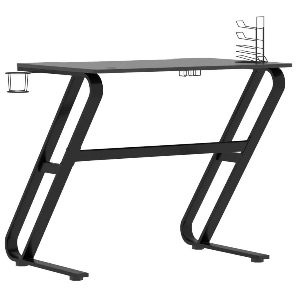 Scrivania tavolo postazione di lavoro mobile per computer studio per computer scrivania da gioco con gambe a forma di ZZ 90 x 60 x 75 cm nero 02_0023774