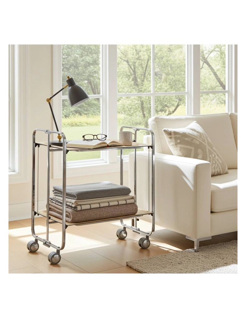 Carrello da cucina pieghevole cromato con ruote BAUHAUS 2 ripiani
