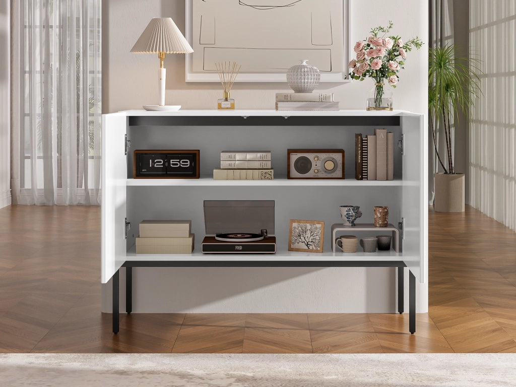 Credenza a 2 ante con gambe in metallo e design ad arco, per soggiorno e sala da pranzo, bianca, 100 × 40 × 75 cm