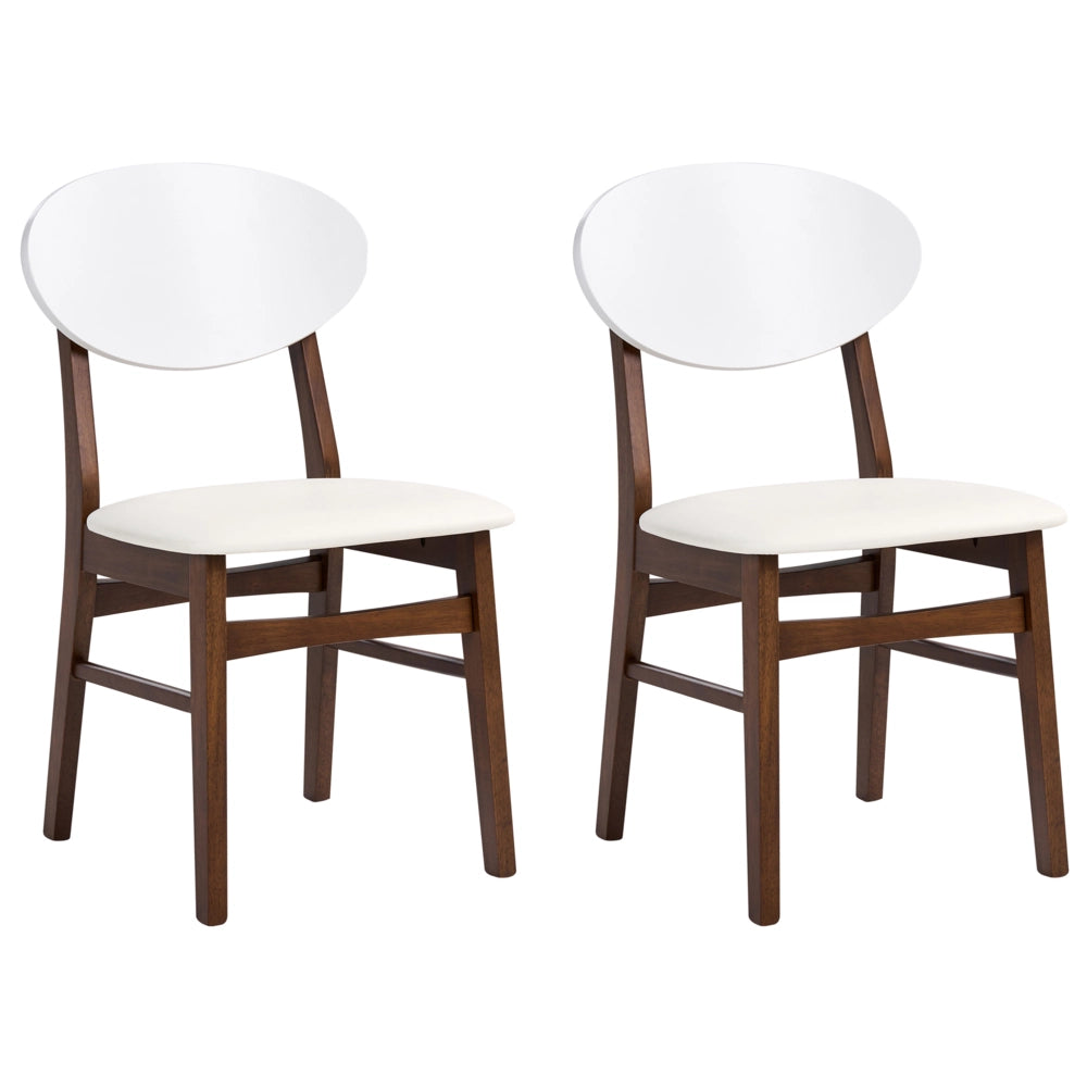 Set di 2 sedie da pranzo con struttura in legno di gomma marrone e seduta in ecopelle bianco sporco senza braccioli design scandinavo