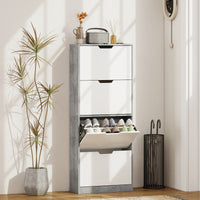 Scarpiera Salvaspazio Moderna 62,5x26x156 cm a 4 Ante per 16 Paia di Scarpe Grigio Cemento