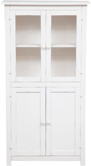 Biscottini Vetrina Credenza Country in legno massello di tiglio finitura bianca anticata L68xPR25xH130 cm. Made in Italy