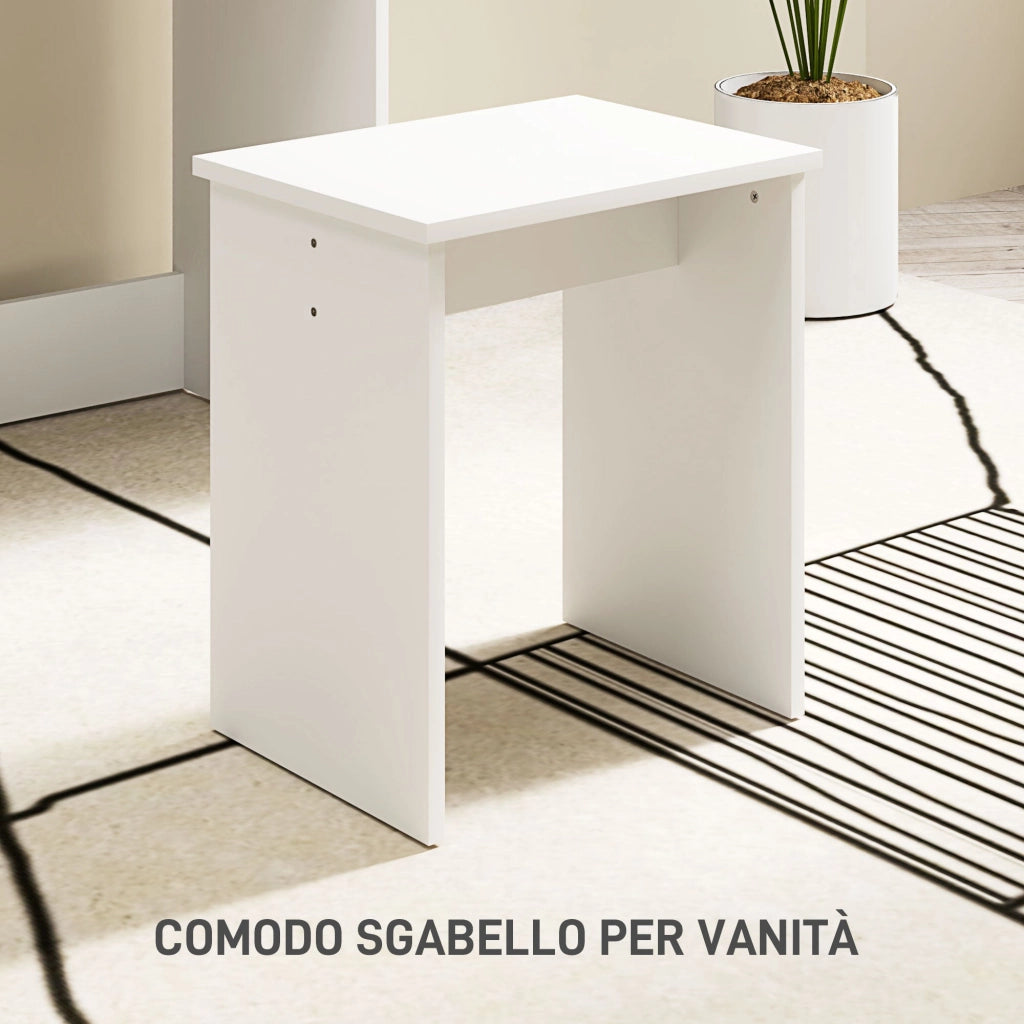 Consolle Trucco 75x40x137 cm con Sgabello e Ripiani a Giorno Bianco