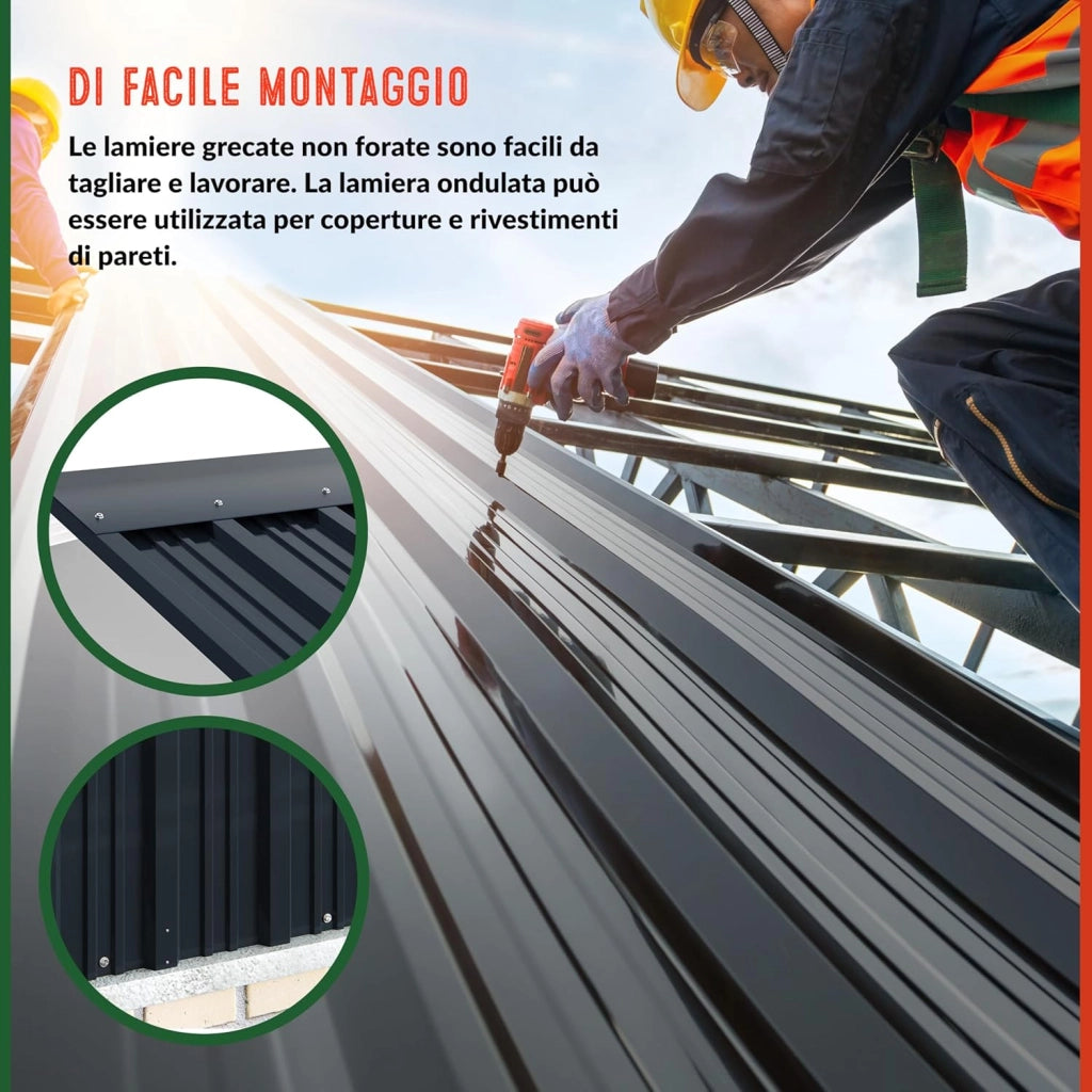 ® 14x Lamiere Zincate Profilate110x46cm =7m² Lastre Trapezoidali Pannelli Copertura in Metallo Tetto Tettoia Lamiera Grecata Antracite