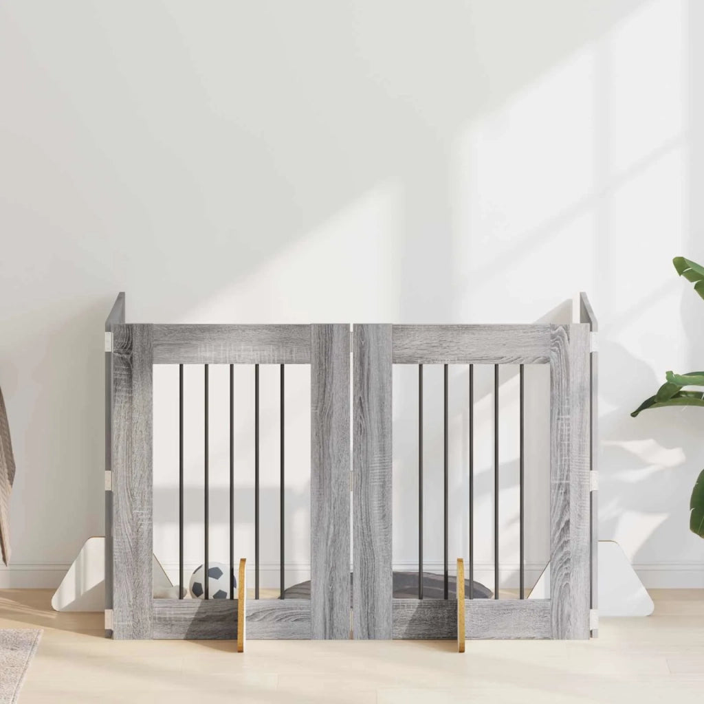 Cancello per cani con supporti 4 pz Grigio Sonoma 60 x 80 cm CFW8878117