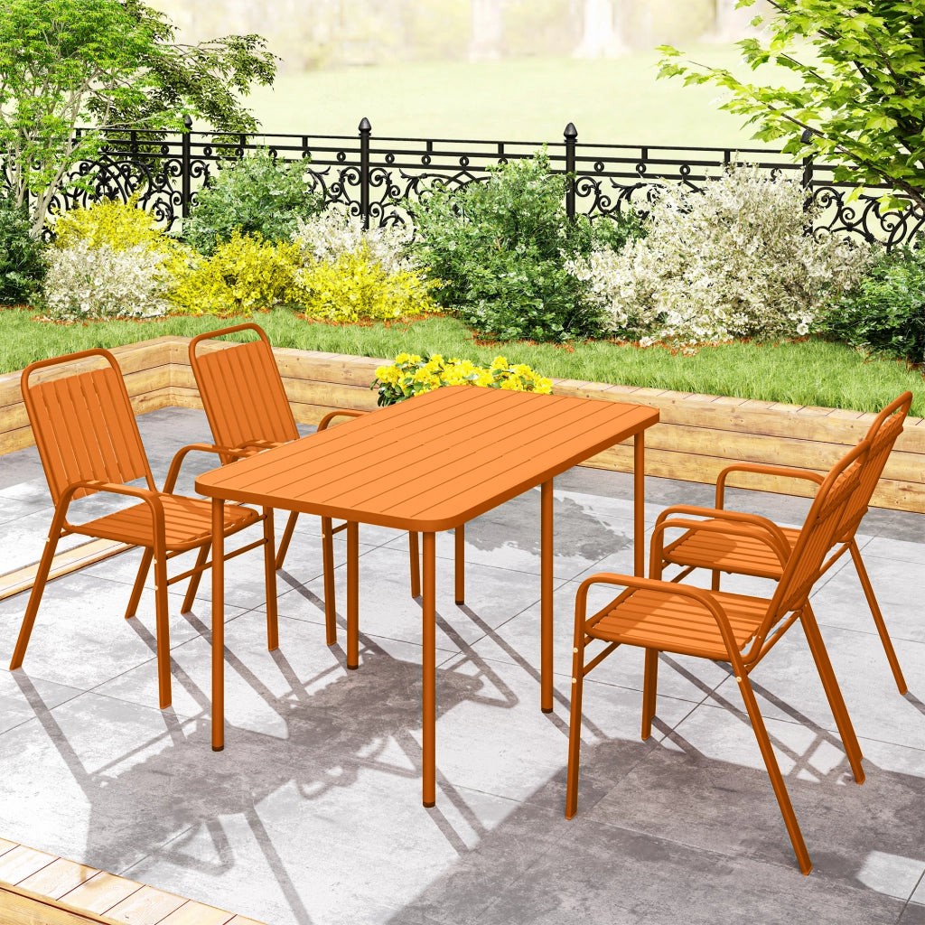 Set 4 Sedie da Giardino 56x66x91 cm Impilabili in Acciaio e PPArancione