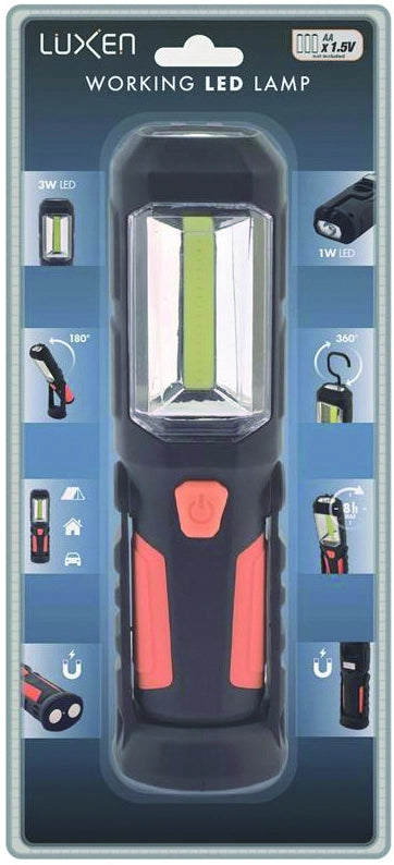Luxen TORCIA DA LAVORO CON MAGNETE 3 W FRONTALE + 1 W TORCIA, 240 lumen, col. Arancione