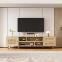 Mobile TV in Rattan Color Legno per TV fino a 70 Pollici con Gestione Cavi, 2 Cassetti e una porta, Quercia