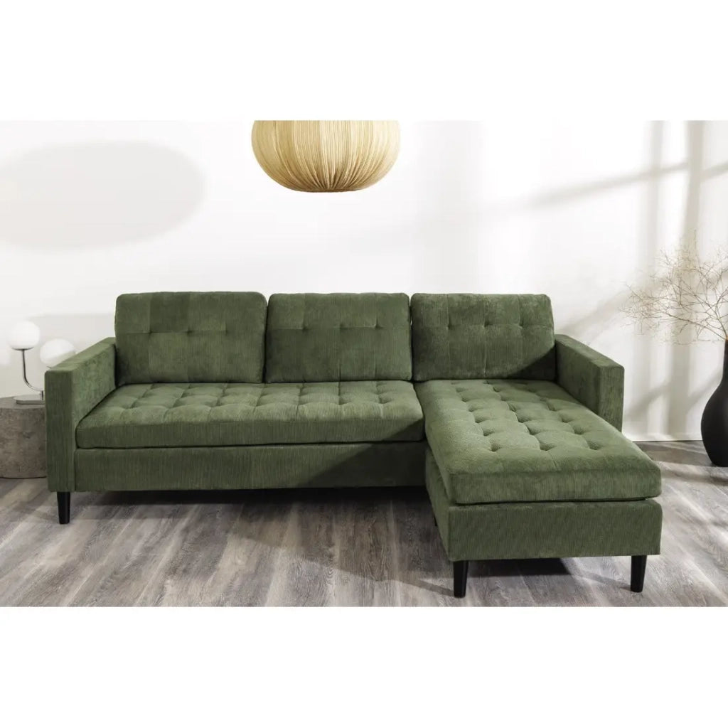 Divano ad angolo CITY verde scuro reversibile – Divano contemporaneo in velluto a coste