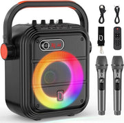 Impianto karaoke con 2 microfoni wireless regolabili altezza portatile diffusore Bluetooth con illuminazione RGB trasmissione in diretta monitoraggio per adulti.