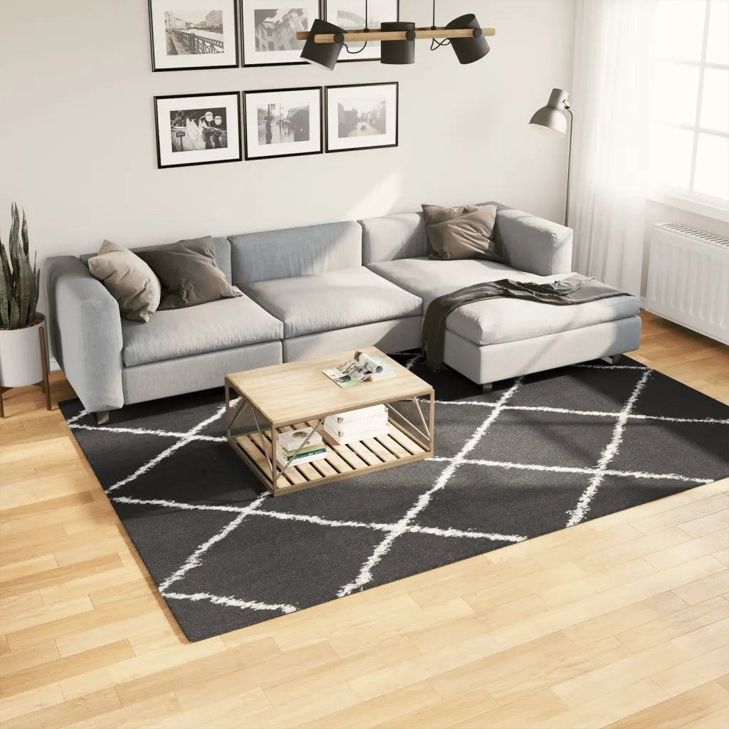 Tappeto Shaggy PAMPLONA a Pelo Lungo Nero e Crema 200x280 cm 375415