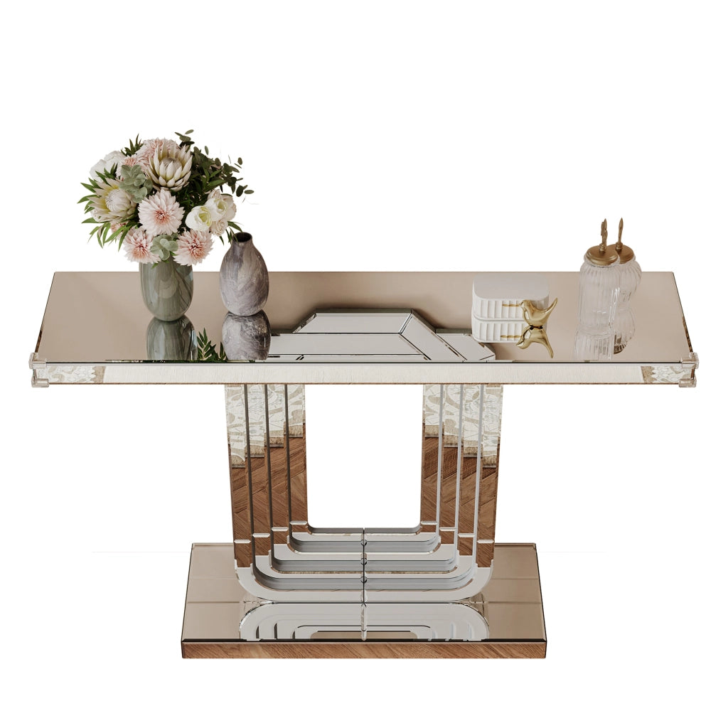 Consolle specchiata con base a U in MDF effetto vetro argentato per ingresso e soggiorno 135 × 40 × 31,5 cm