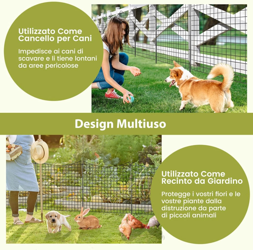 Recinzione da Giardino con 5 Pannelli e 5 Picchetti, Recinto per Aiuole 98 CM in Metallo Verniciato a Polvere Antiruggine, Pannelli per Recinzioni da Giardino, Orto ed Aiuole