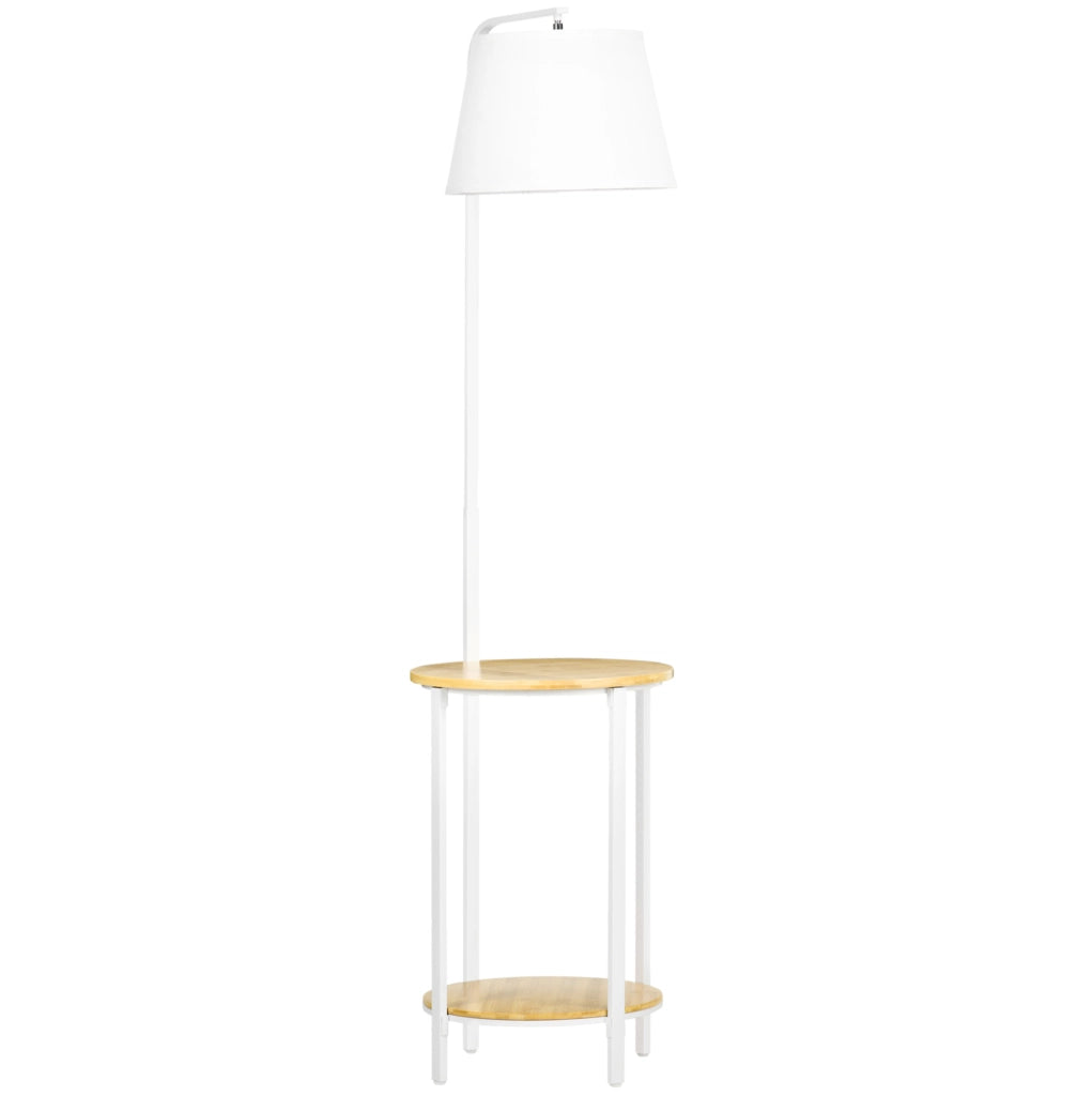 Lampada da terra 162 cm con 2 ripiani e paralume in lino bianco, struttura in metallo e bamboo