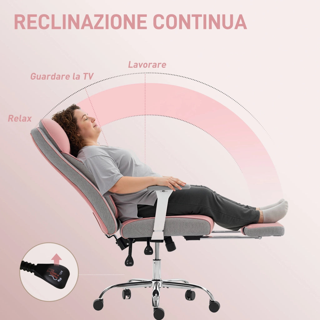 Sedia da Ufficio Ergonomica Rinforzata con Braccioli Regolabili, Poggiapiedi e Poggiatesta, Rosa