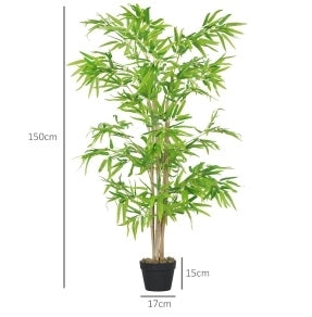 Bambù artificiale alto 150 cm con vaso in plastica, pianta decorativa realistica per interno ed esterno