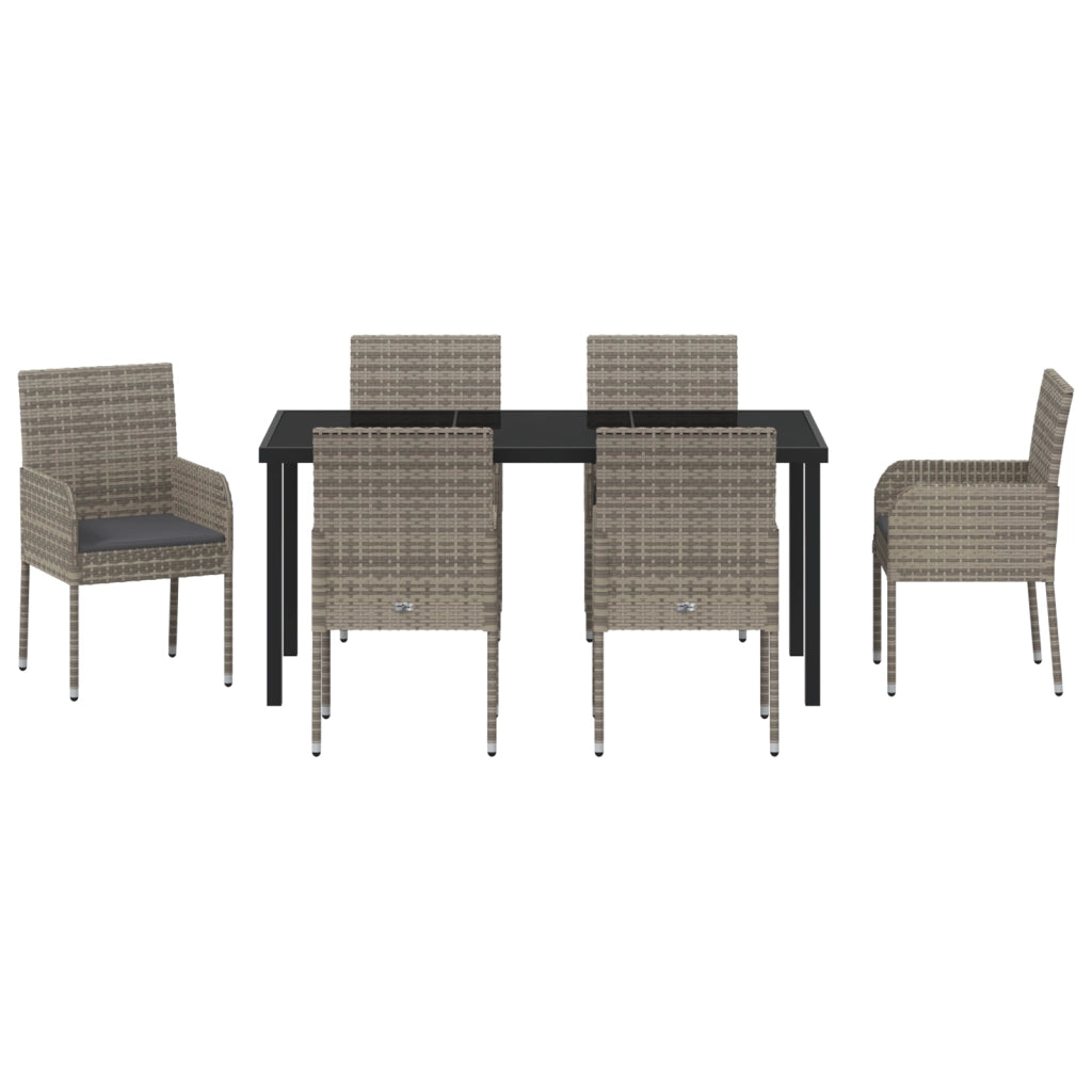 Set da Pranzo da Giardino 7 Pezzi con Cuscini Grigio Polyrattan