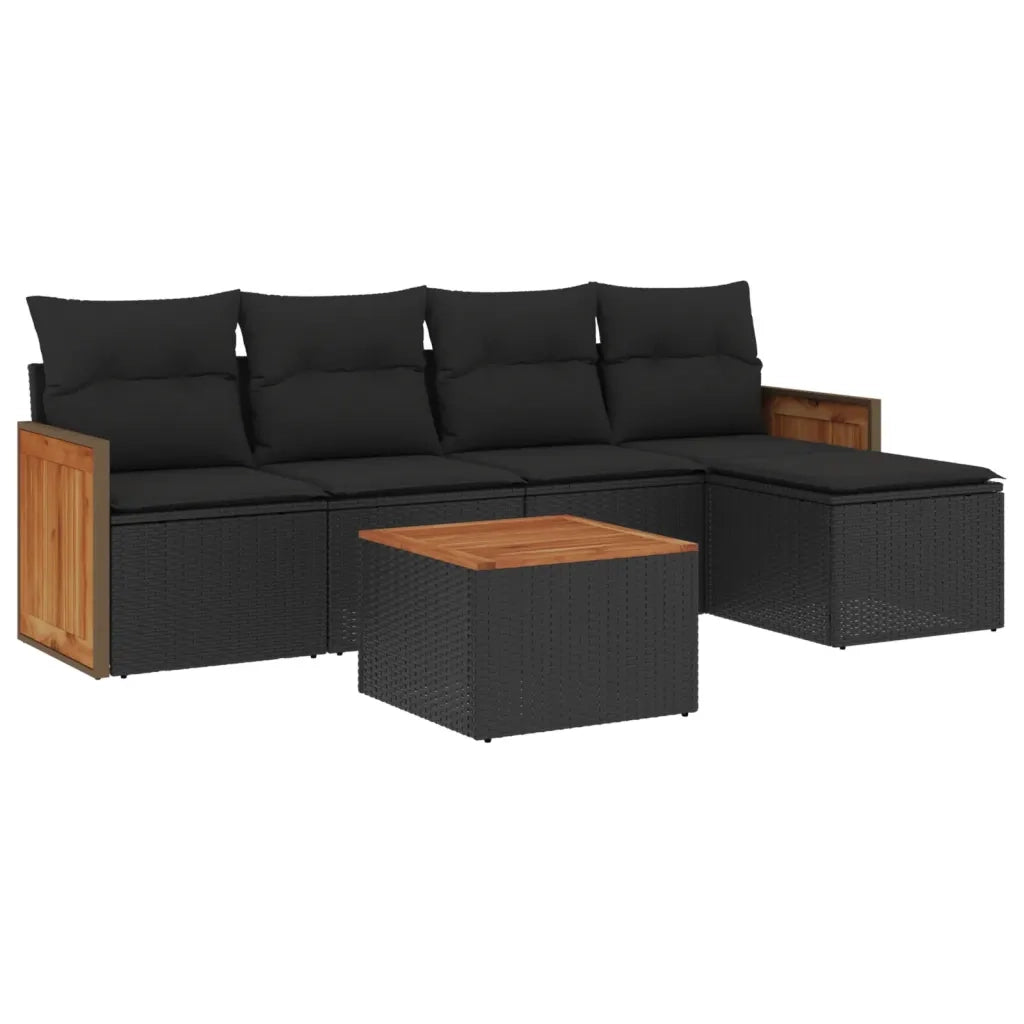 Set Divano da Giardino 6 pz con Cuscini Nero in Polyrattancod mxl 90443