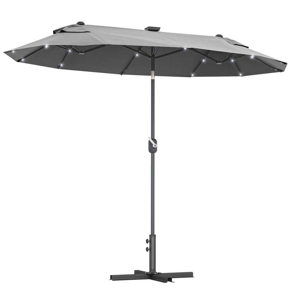 Ombrellone doppio con Base a crocee Luci Solari, 295x150x219cm, Grigio