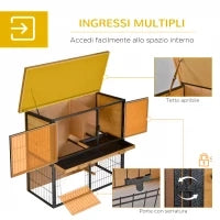Gabbia per Conigli con Rampa e Area Aperta, Conigliera in Legno e Metallo su 2 Livelli, Giallo Chiaro, 89.5x45x81cm