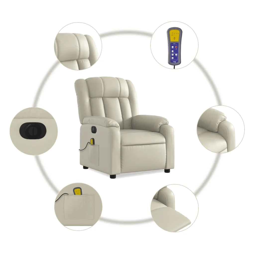 Poltrona Massaggiante | Sedia Relax Elettrica Reclinabile Crema Similpelle