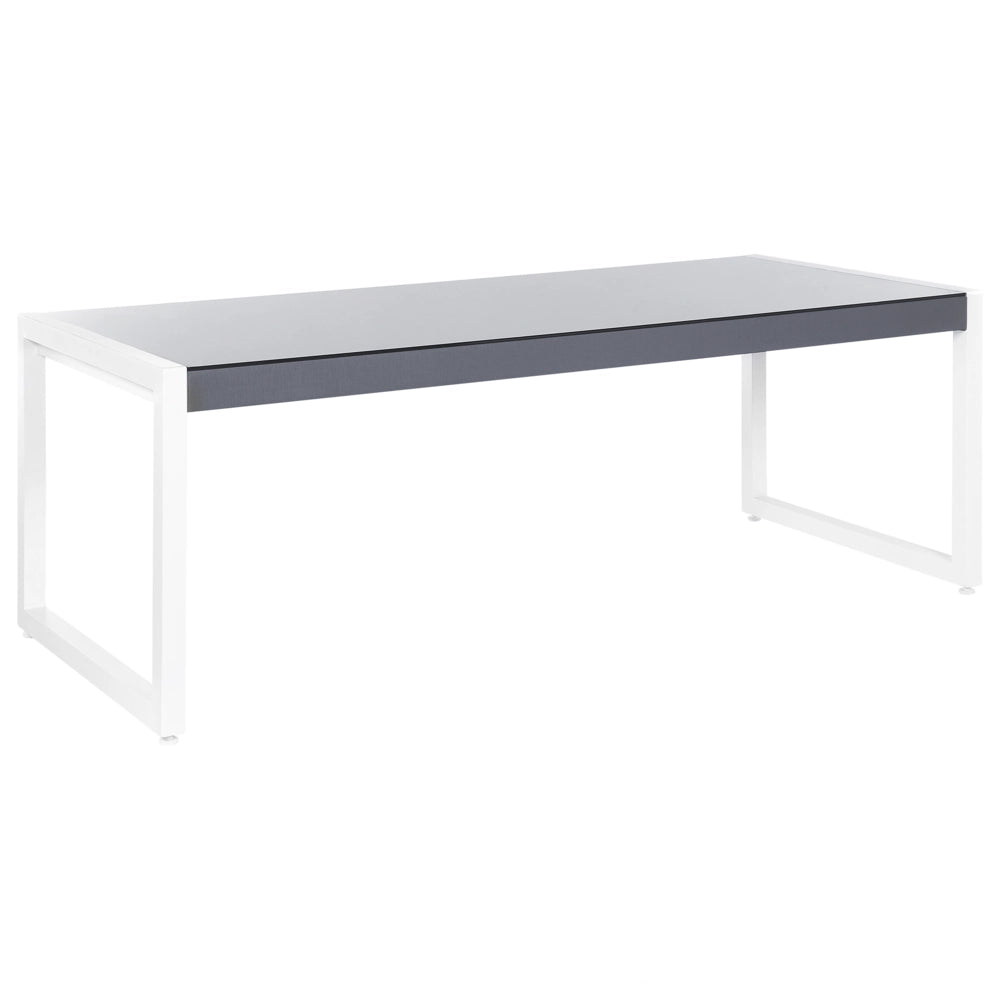 Tavolo da pranzo da giardino Piano in vetro alluminio grigio e bianco resistente agli agenti atmosferici
